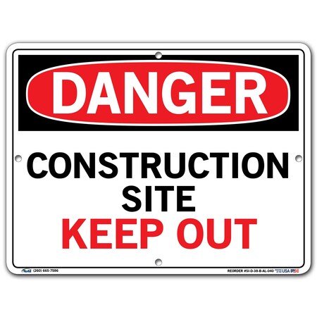 Vestil Aluminum Sign, 9-1/2" Height, 12-1/2" Width, Aluminum, Rectangle, English SI-D-38-B-AL-040